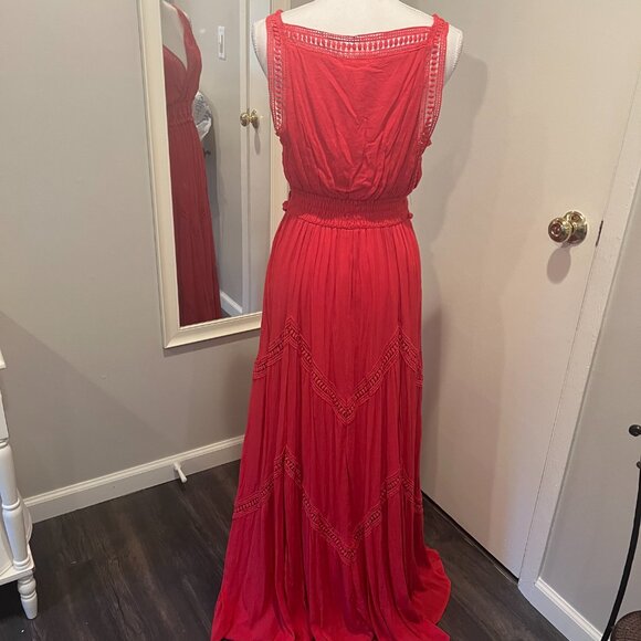 Max Studio Red Lace Trim Sleeveless Maxi Dress, Size Large - Picture 11 of 16